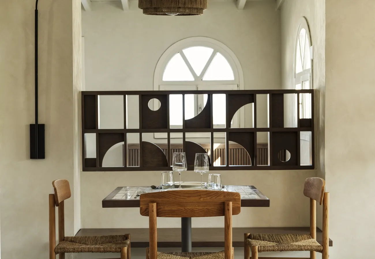 Meze restaurant at Aulus Lindos Resort in Rhodes featuring authentic Greek cuisine and stylish interior