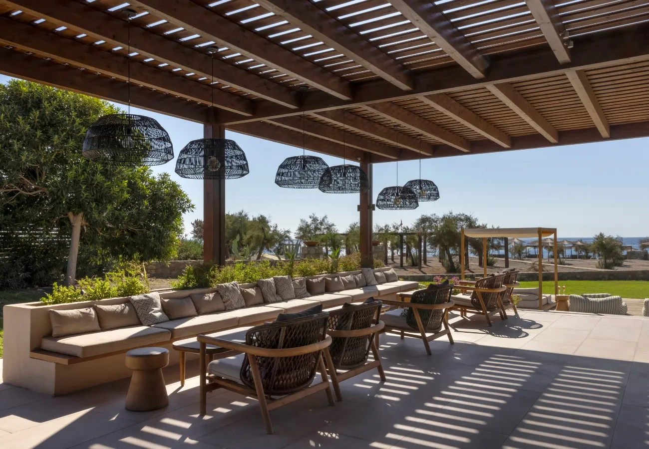 The Spritzeria bar serving inventive spritzes and artisanal cocktails at Aulus Lindos Rhodes luxury resort