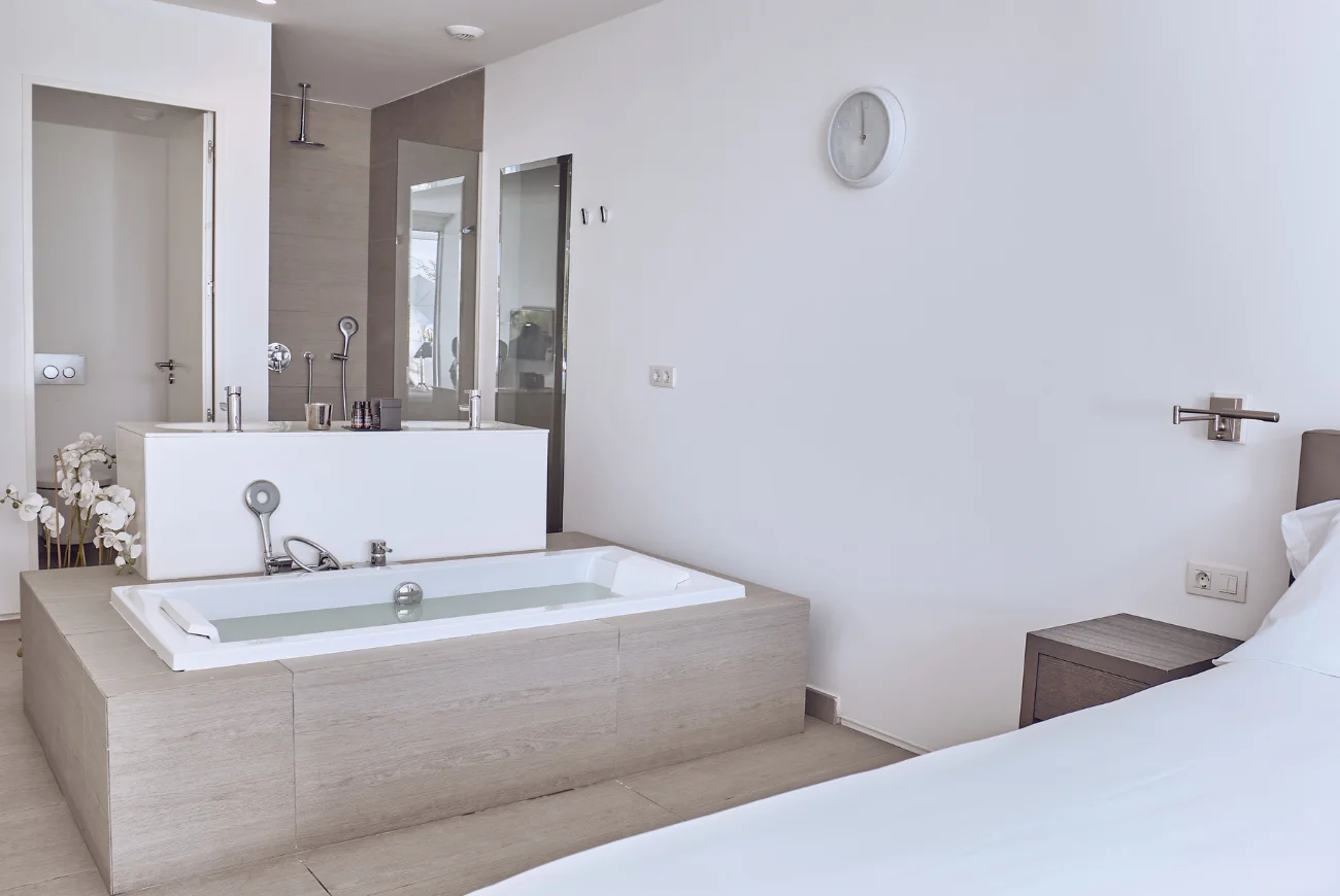 Jade Three Bedroom Suite with Side Sea View, Jacuzzi and Private Pool bathroom with walk-in shower
