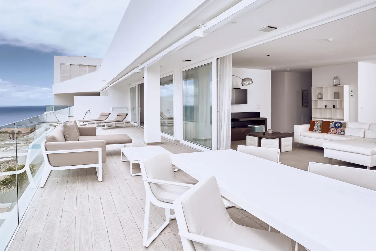 Sapphire Two Bedroom Suite with Sea View furnished terrace with outdoor seating