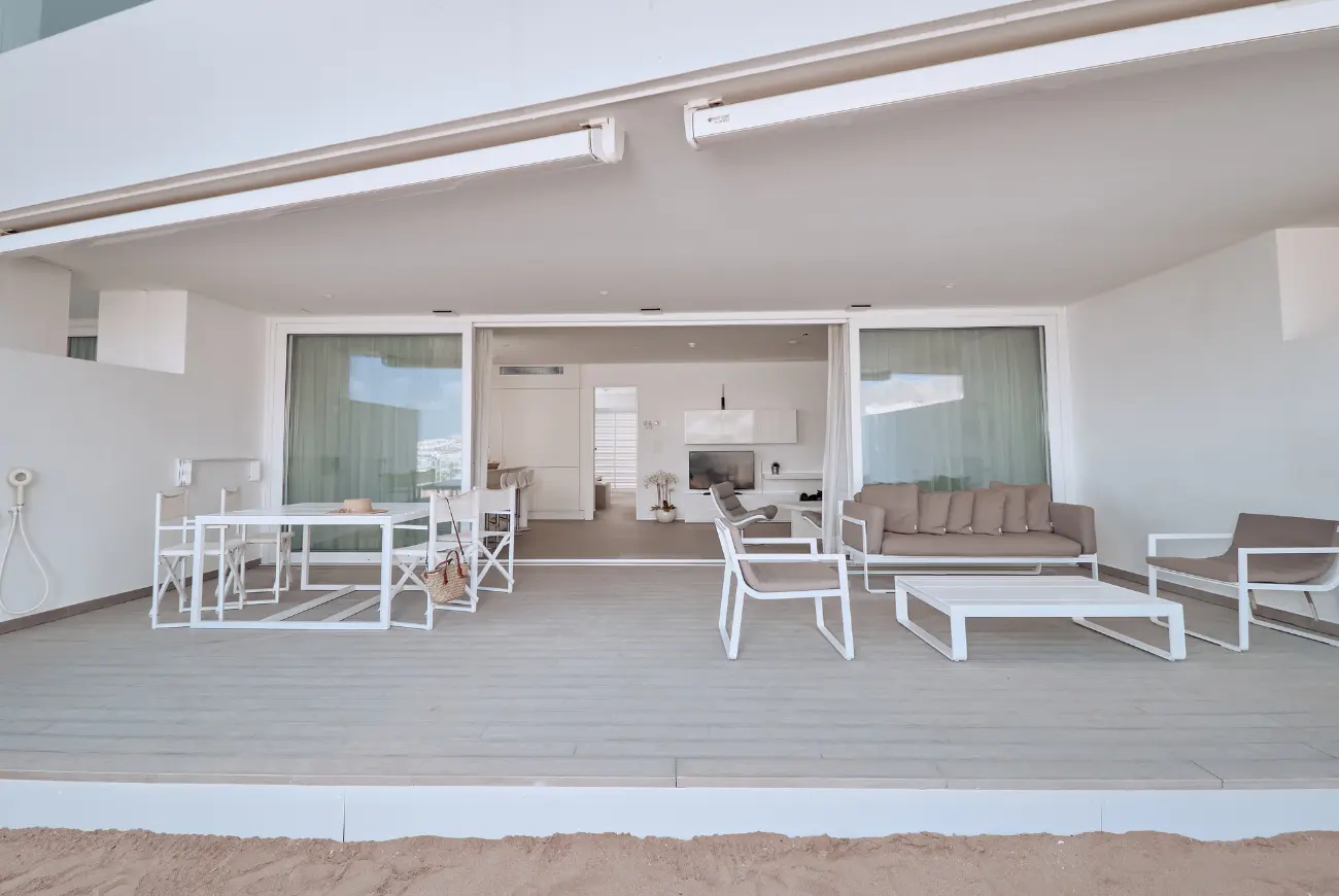 Sapphire Two Bedroom Suite with Sea View terrace with outdoor dining area