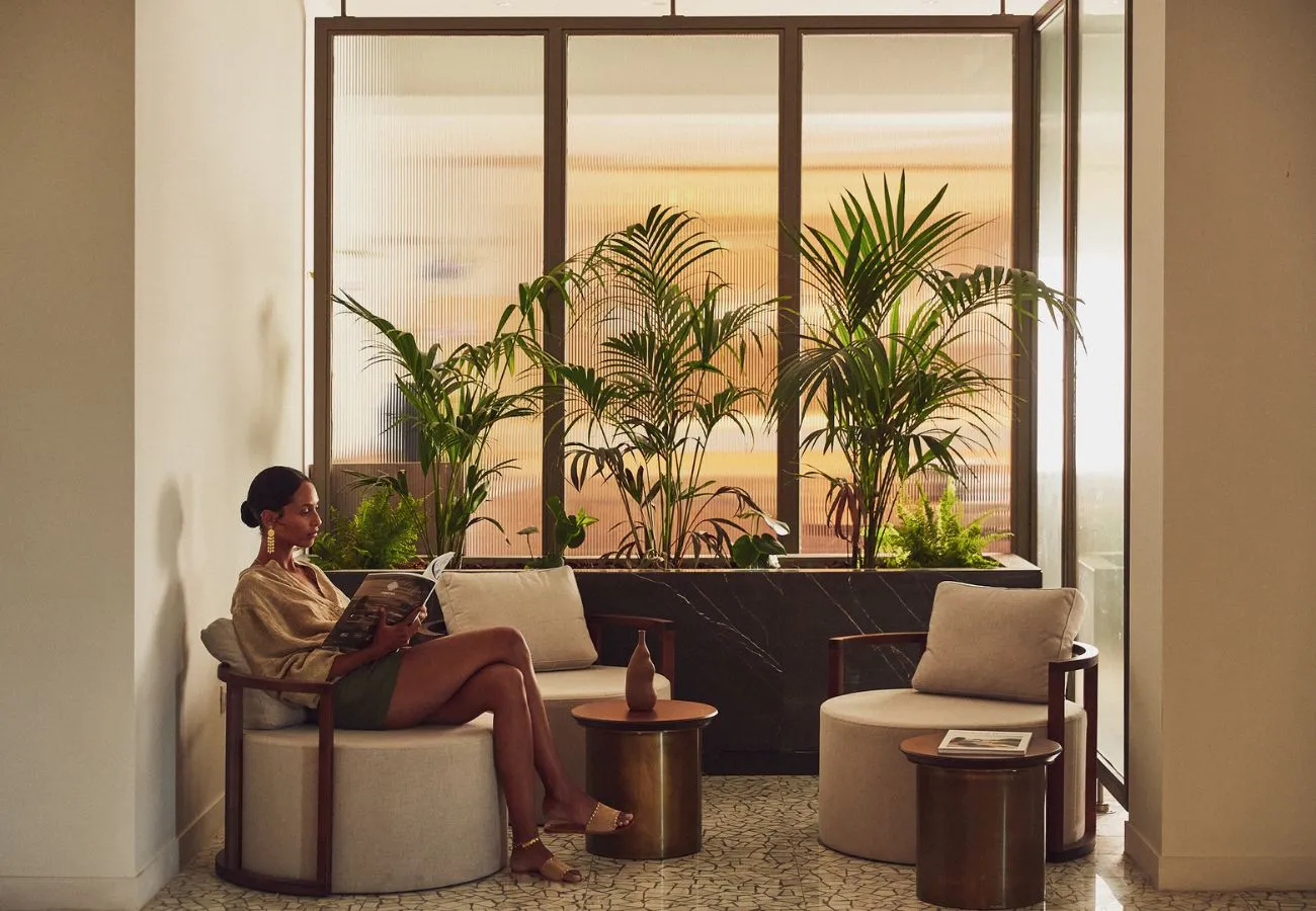 Elegant adults-only lobby at Domes Miramare Corfu